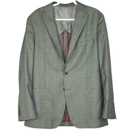 Peerless TailoRED Sport Coat 42L Gray White Plaid Unstructured Reda Wool - Picture 1 of 10